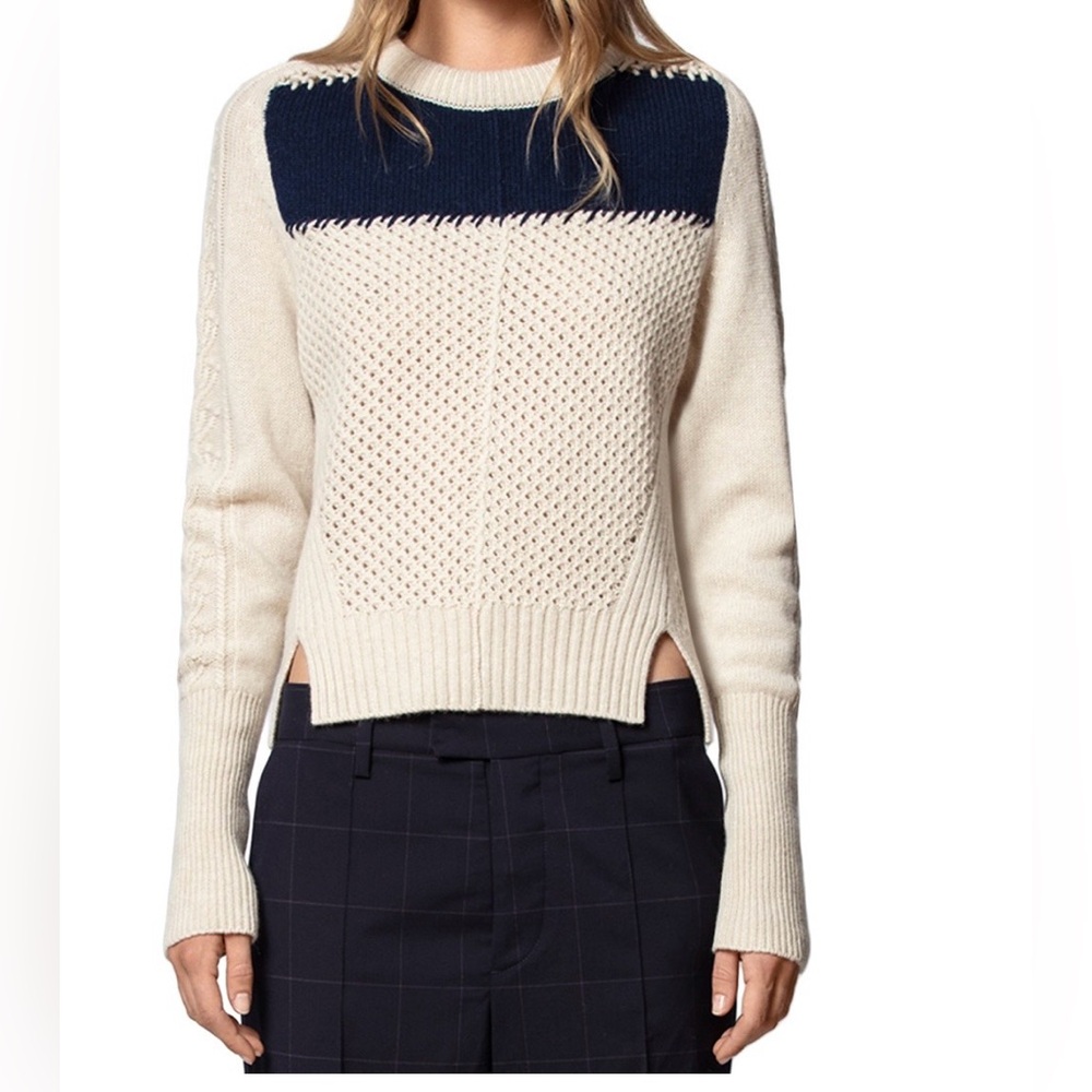Zadig & Voltaire Cream Sweater with Navy Yoke